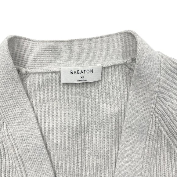 Aritzia Babaton Bespoke Cardigan Wool Grey Ribbed Button Sweater Women's XS - Picture 2 of 8